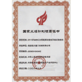 国家火炬计划项目证书